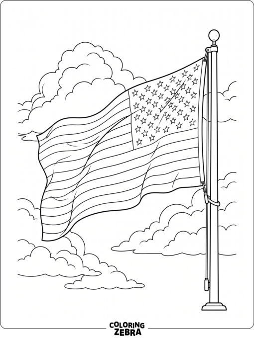 Waving flag on a pole with clouds