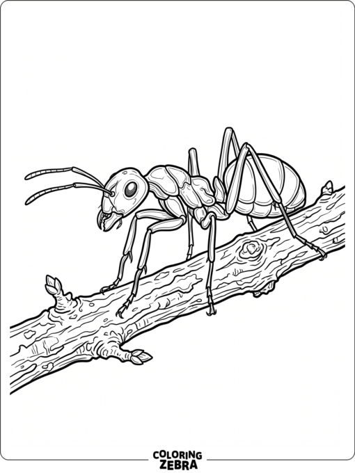 A realistic ant on a twig with clear body segments