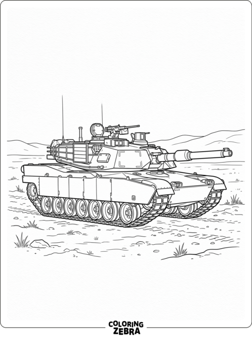 A detailed army tank with visible panels and treads