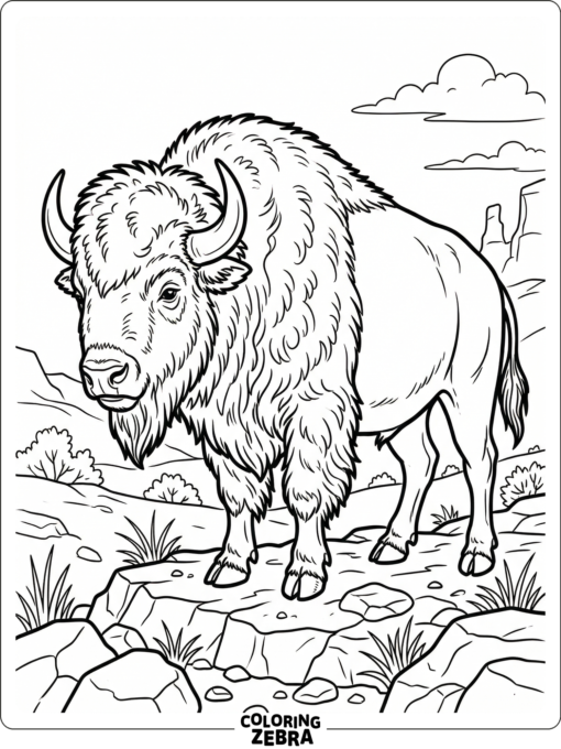 A realistic bison with textured fur on rocky ground