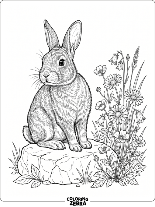 A realistic bunny sitting on a rock