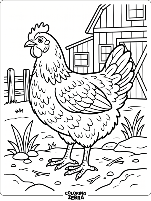 A realistic hen standing in a barnyard