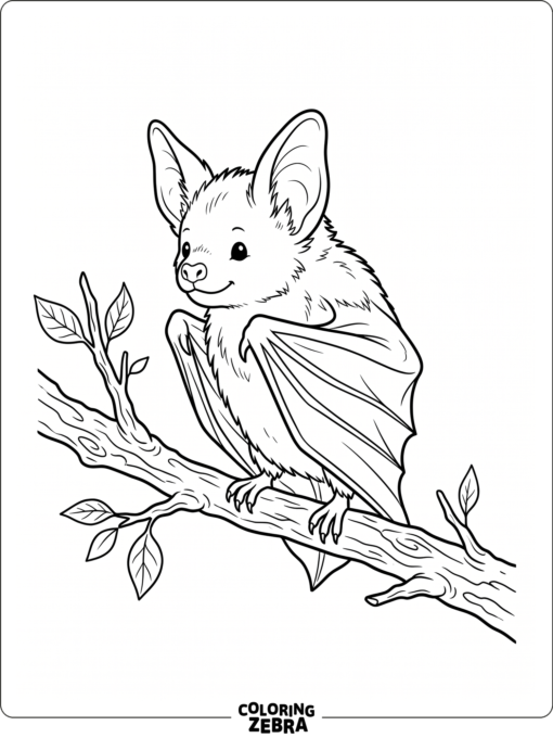 A realistic bat sitting on a tree branch