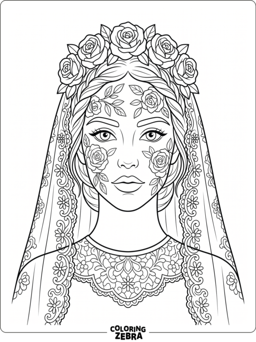 Realistic girl with face paint and roses