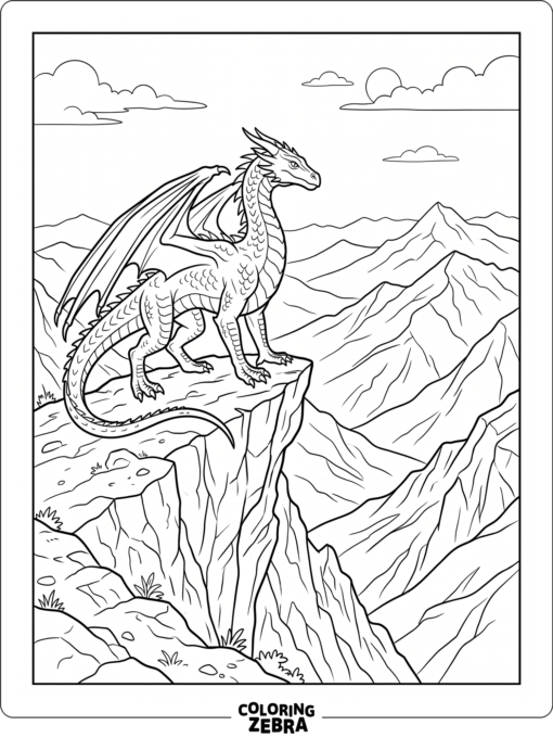 A realistic dragon standing on a cliff