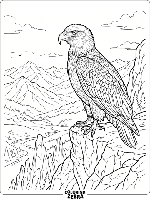 A realistic eagle perched on a cliff