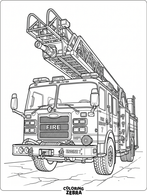 Detailed fire truck front view with ladder and grille