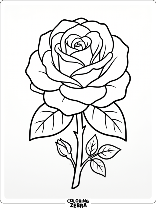 A realistic rose with layered petals and leaves