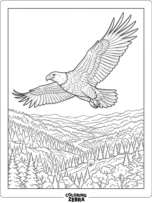 A realistic eagle flying over a forest