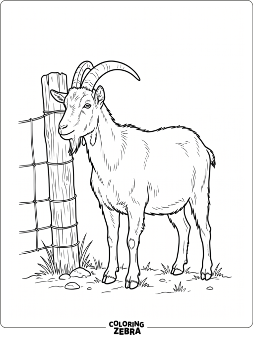 A realistic goat standing by a wooden post
