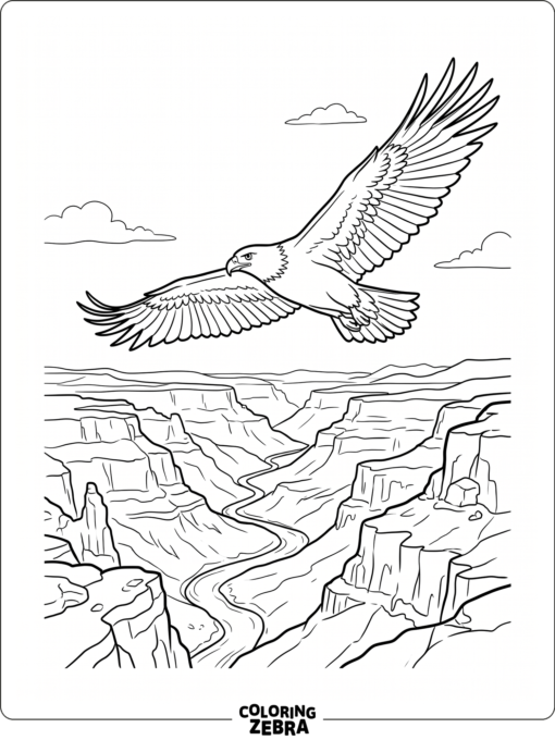 A realistic golden eagle gliding over a canyon