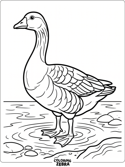 A realistic goose standing in shallow water