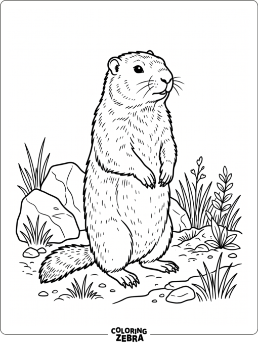 Realistic groundhog standing by rocks