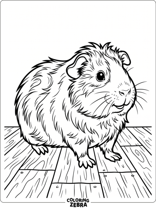 A realistic guinea pig standing on a wooden floor