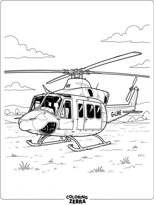 Realistic helicopter on a field with clear details