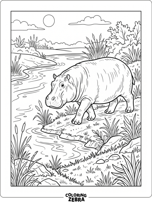 A realistic hippo walking near a river