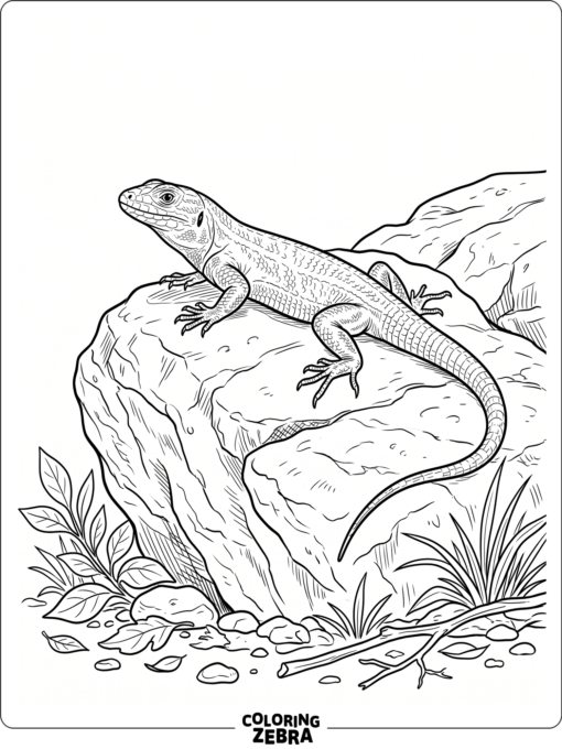 A realistic lizard basking on a sunlit rock