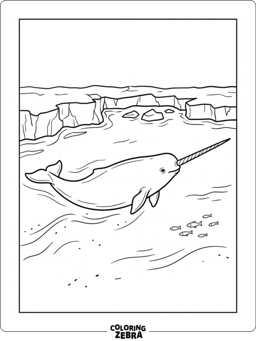 A realistic narwhal swimming under ice