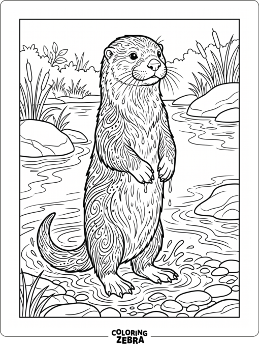 A realistic otter standing in shallow water