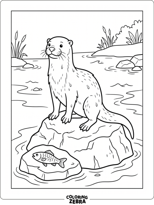 A realistic otter standing on a rock near water