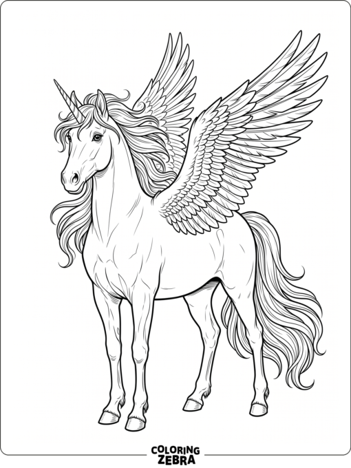 A realistic unicorn winged horse with flowing mane