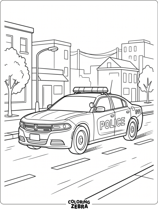 Detailed police patrol car on a road