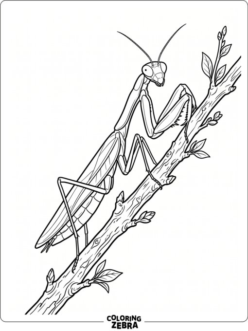A realistic praying mantis on a twig