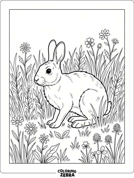 A realistic rabbit crouching in tall grass
