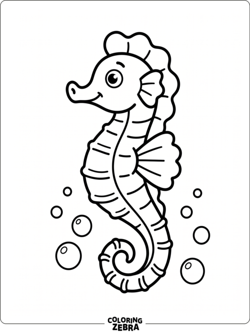 A simple seahorse with rounded fins and bubbles