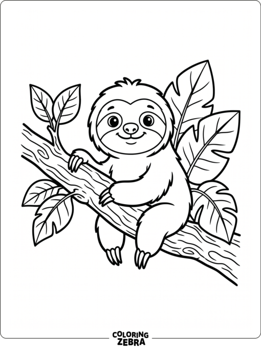 A simple cute sloth sitting on a branch