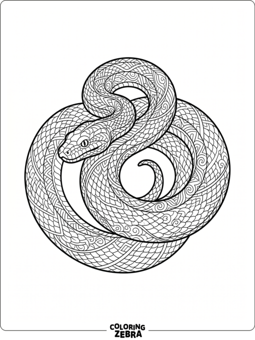 A detailed snake with a curled body and patterned scales