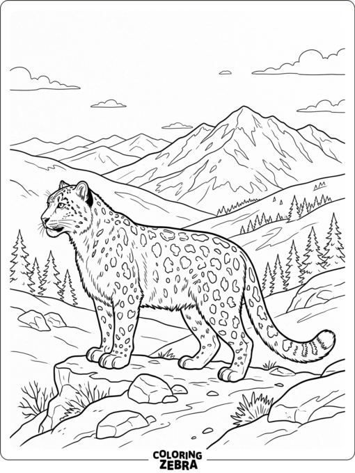 A realistic snow leopard standing in profile