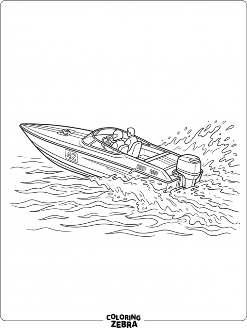 A realistic speedboat with water spray