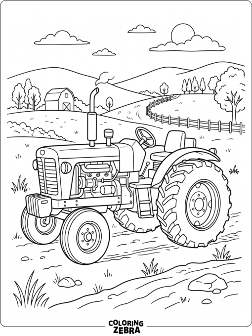 A detailed tractor with big tires and engine parts