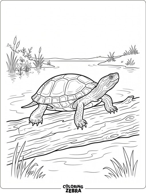 A realistic turtle standing on a log