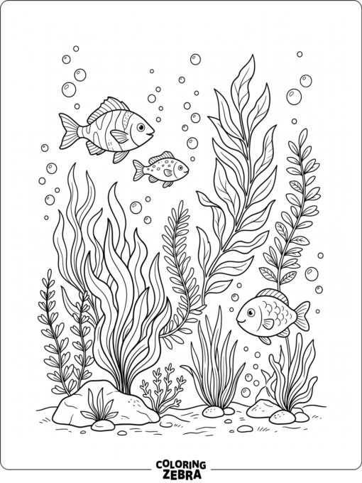 A natural underwater scene with sea plants and fish