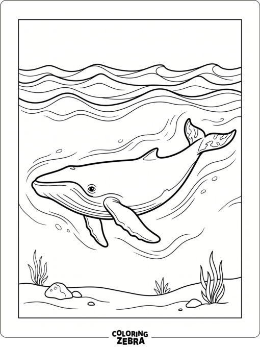 A realistic whale swimming beneath calm ocean waves