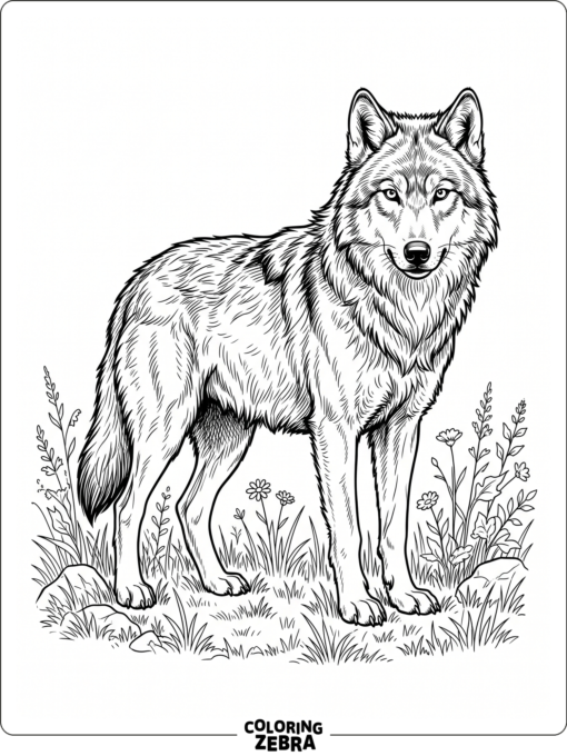 A realistic wolf standing in grass