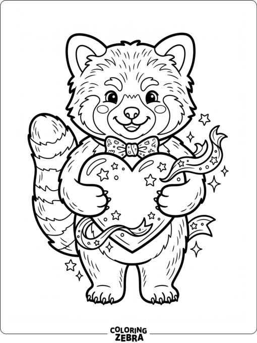 A red panda holding a heart with stars around it