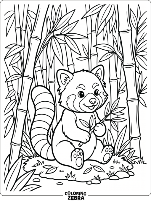 A red panda sitting in a bamboo forest