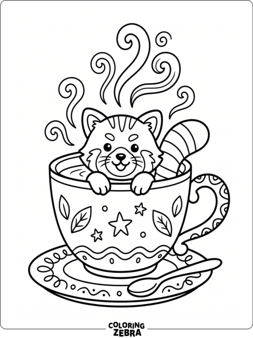 A red panda peeking out of a teacup