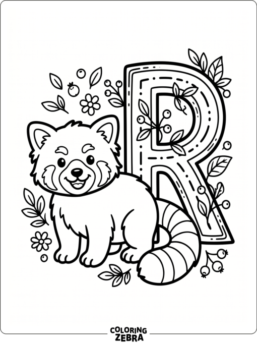 A red panda beside the letter R