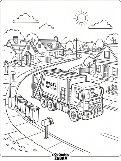 A refuse collection vehicle on a suburban street
