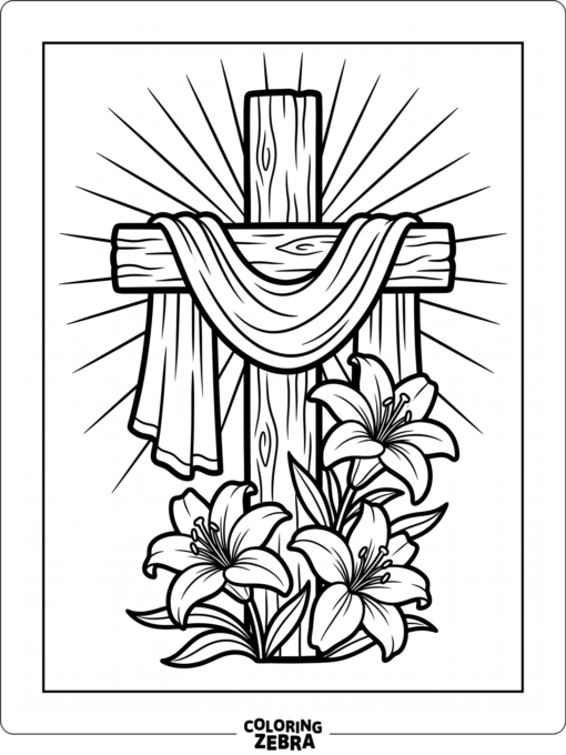 Cross with lilies and soft rays of light
