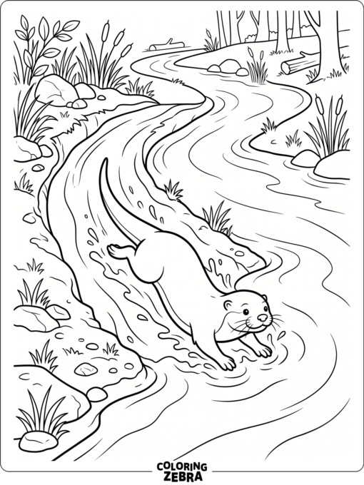A river otter sliding into a creek
