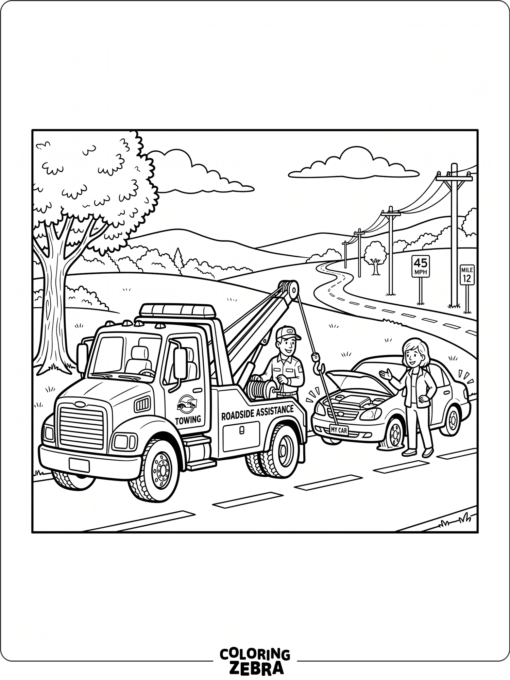 A roadside assistance tow truck helping a driver
