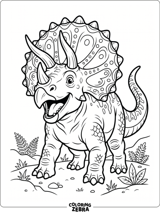 A roaring triceratops with an open mouth