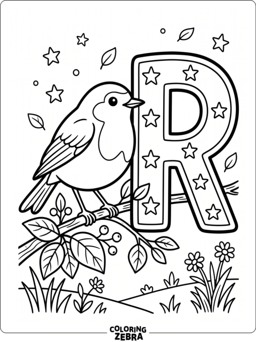 A robin next to the letter R