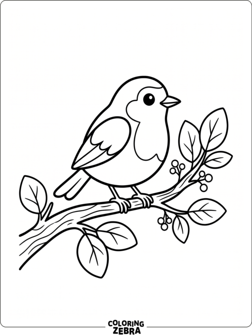 A robin resting on a branch with a few leaves