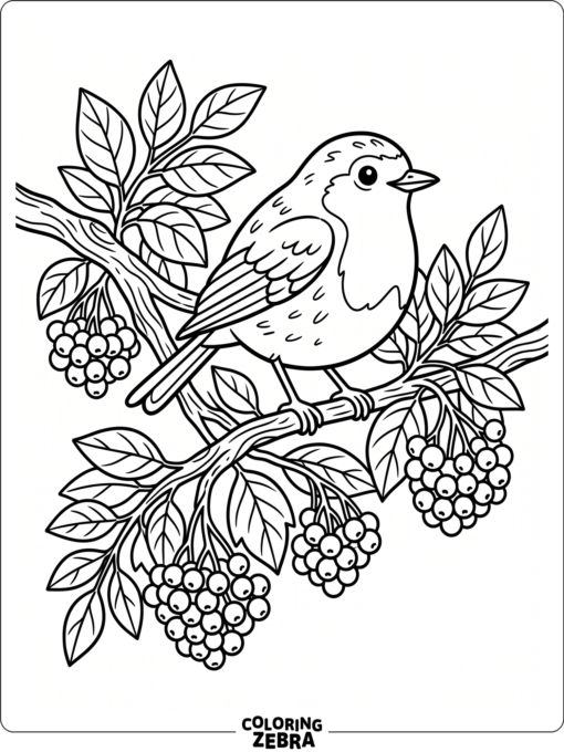 A robin perched on a berry branch with clusters